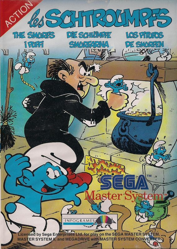 The Smurfs box art for Sega Master System
